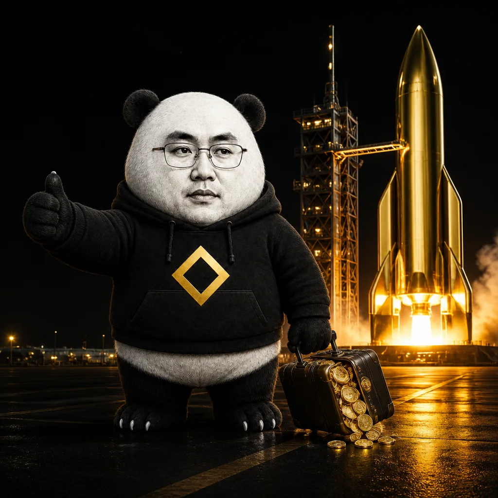 CZ-panda hitchhiking next to a gold rocket